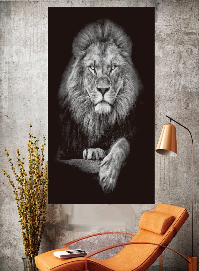 JACCAWS لوحة جدارية على شكل أسد أبيض وأسود من جاكاوس، مقاس 59 × 79 بوصة، مناسبة لغرفة النوم، غرفة المعيشة، المكتب - Image 3